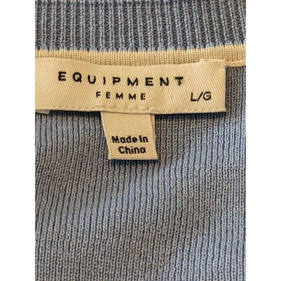 Equipment Femme Womens L Sweater Silk Cotton Blue Long Sleeve Pullover Pocket - Picture 5 of 6